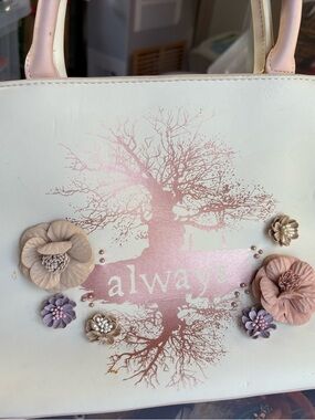 Always Floral Tree Embellished Tote Bag - Cream & Pink Metallic